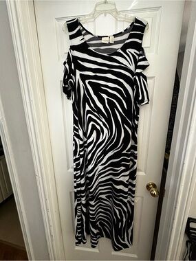 Chico’s Black & White Zebra Print Cold-Shoulder Dress